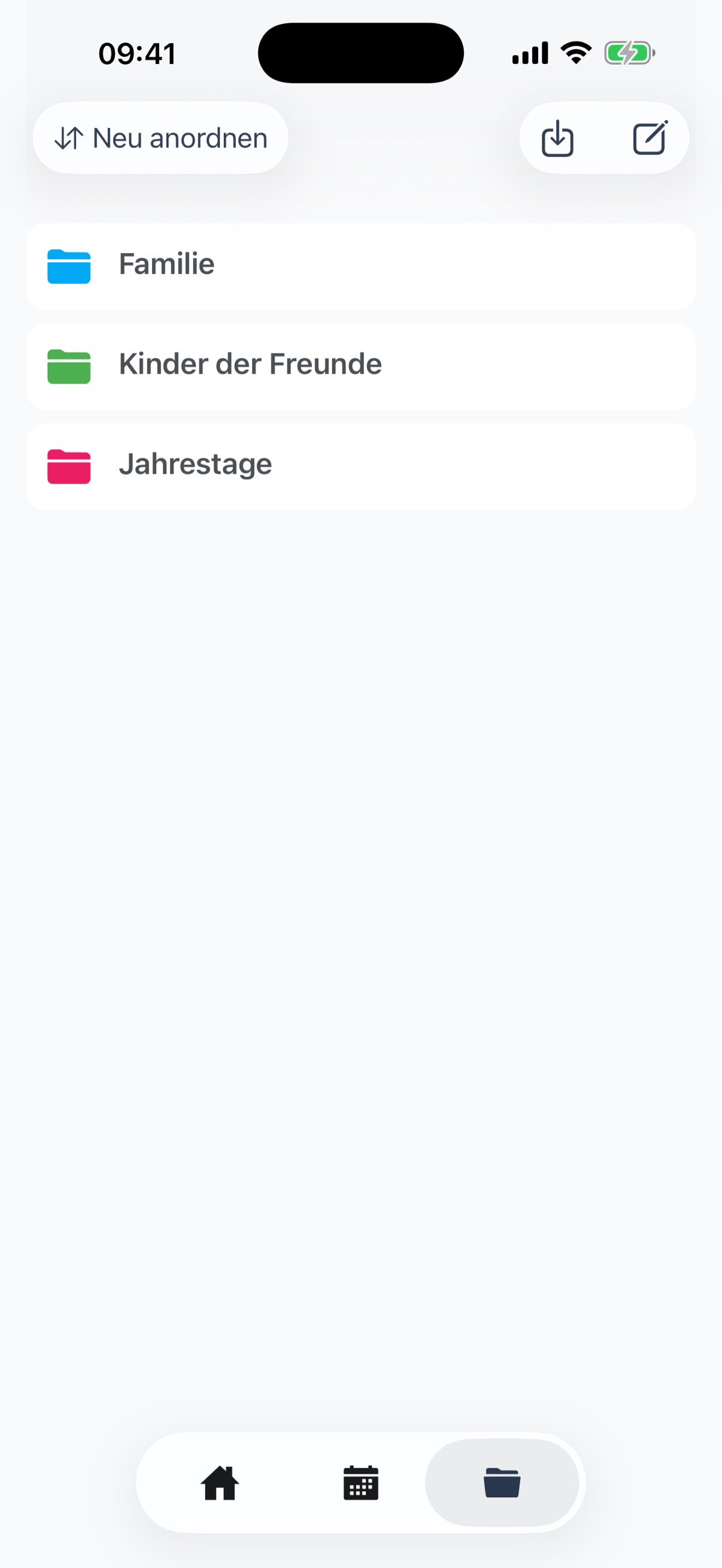 Gruppen-Ansicht mit farbigen Kategorien