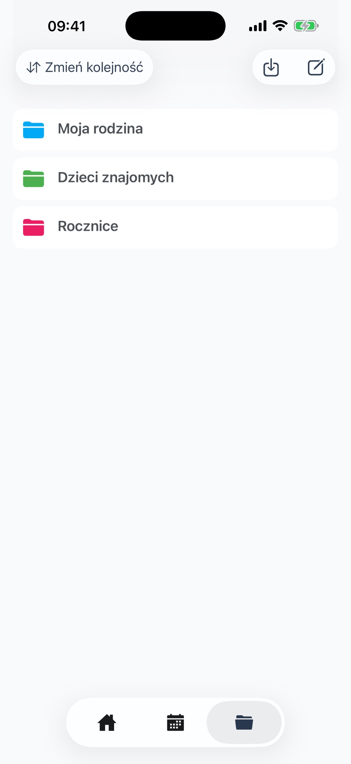 Ekran grup z kolorowymi kategoriami
